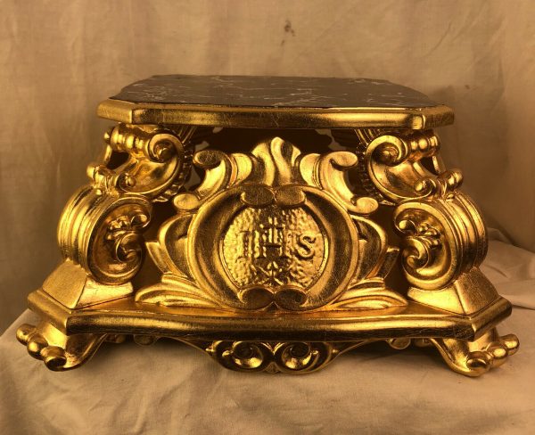 Base Processionale Legno Foglia Oro porporina Gesu' Santo Intaglio 18x18 ihs