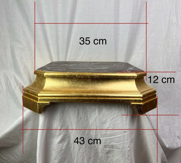 Base legno indorata foglia oro scolpita a mano per santi 35x35cm - immagine 4