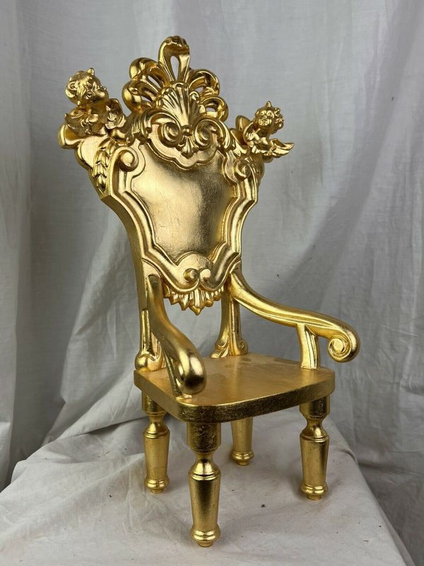 Trono sedia Processionale Legno Foglia Oro porporina Santo Intaglio 13x10x38cm - immagine 4