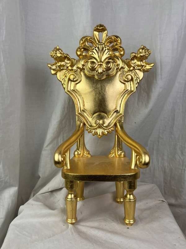 Trono sedia Processionale Legno Foglia Oro porporina Santo Intaglio 13x10x38cm