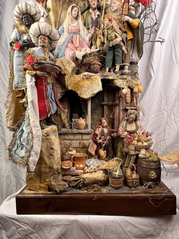Presepe Napoletano completo scena arte presepiale osteria 50x37x120cm - immagine 4
