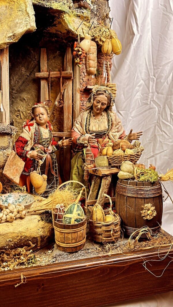 Presepe Napoletano completo scena arte presepiale osteria 50x37x120cm - immagine 3