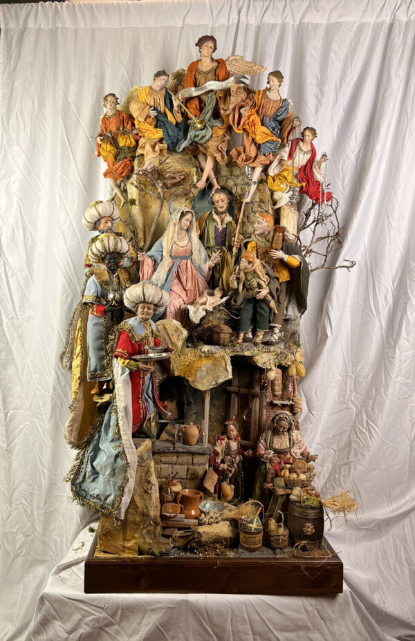 Presepe Napoletano completo scena arte presepiale osteria 50x37x120cm - immagine 2