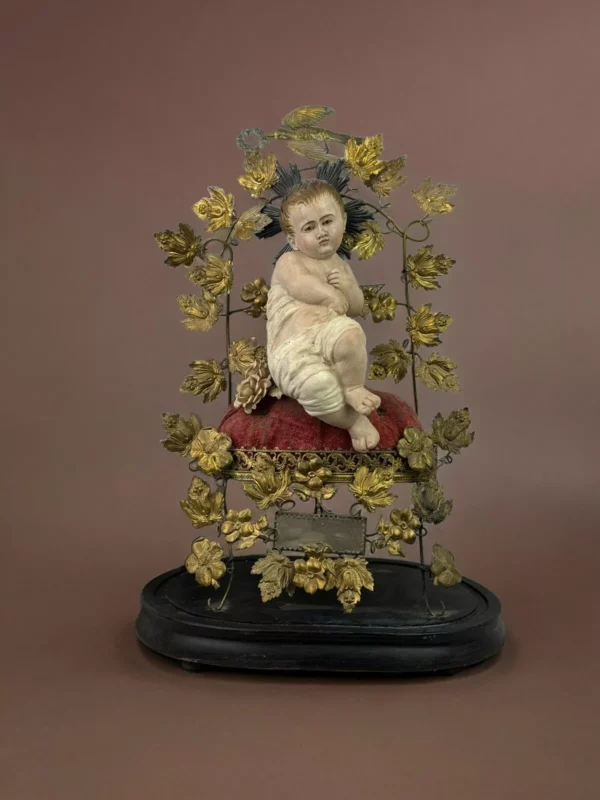 Bambinello Gesu' Bambino stile napoletano scultura occhi di vetro 20 x 30x 47 cm - immagine 3