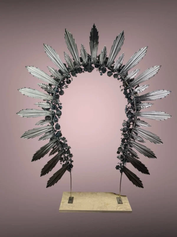 Arco Fiorito con raggi Devozione Altarino ottone cesello altare statue 112x98cm - immagine 9