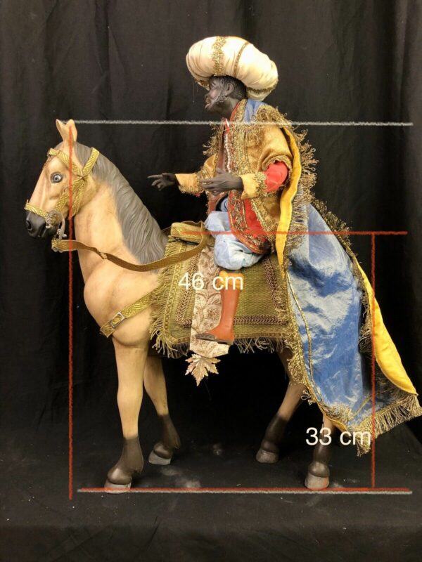 Cavallo horse Presepe Napoletano magi Krippe orientali arte presepiale 43x46 cm - immagine 2