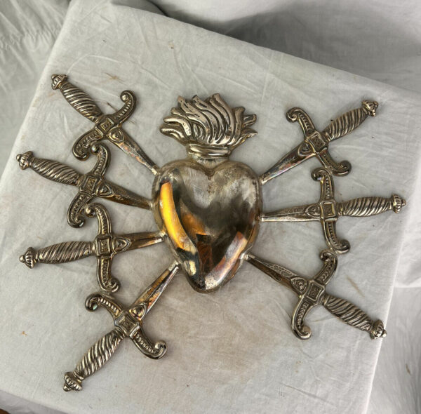 Cuore sette dolori Spadini per statua Addolorata 31x23 cm argento