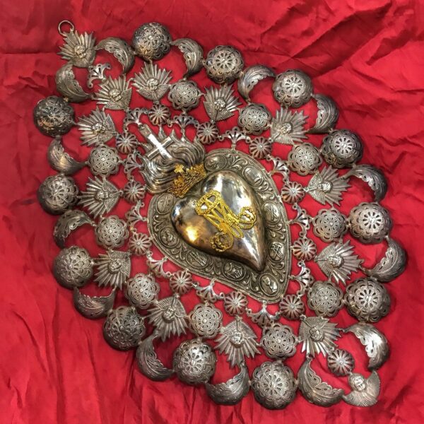 Ex voto cuore sacro puttini Pgr 50 cm Argento"800"