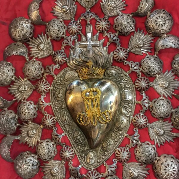 Ex voto cuore sacro puttini Pgr 50 cm Argento"800" - immagine 2