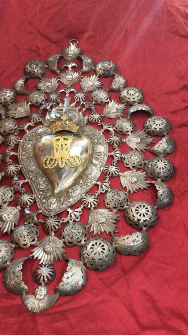 Ex voto cuore sacro puttini Pgr 50 cm Argento"800" - immagine 3