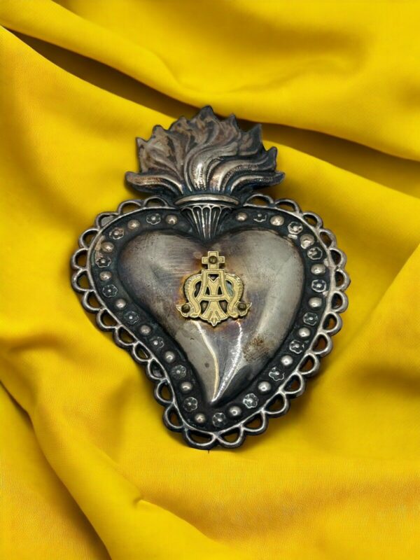 Ex voto cuore sacro  10,5 x 7 cm monogramma Mariano - immagine 2