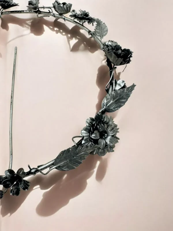 Aureola fiorita 14 cm metallo bagno argento Santo per statua sacra - immagine 3
