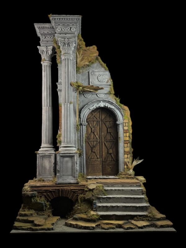 Scenografia Tempio presepe Napoletano colonne legno 95x60x146 cn