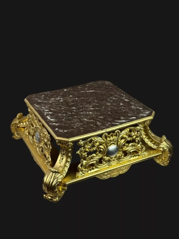 Base Processionale Legno MV Foglia Oro porporina Madonna Santo Intaglio 39x39cm - immagine 4